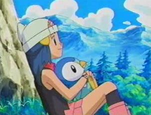 Dawn in Pokemon Diamond and Pearl with Piplup